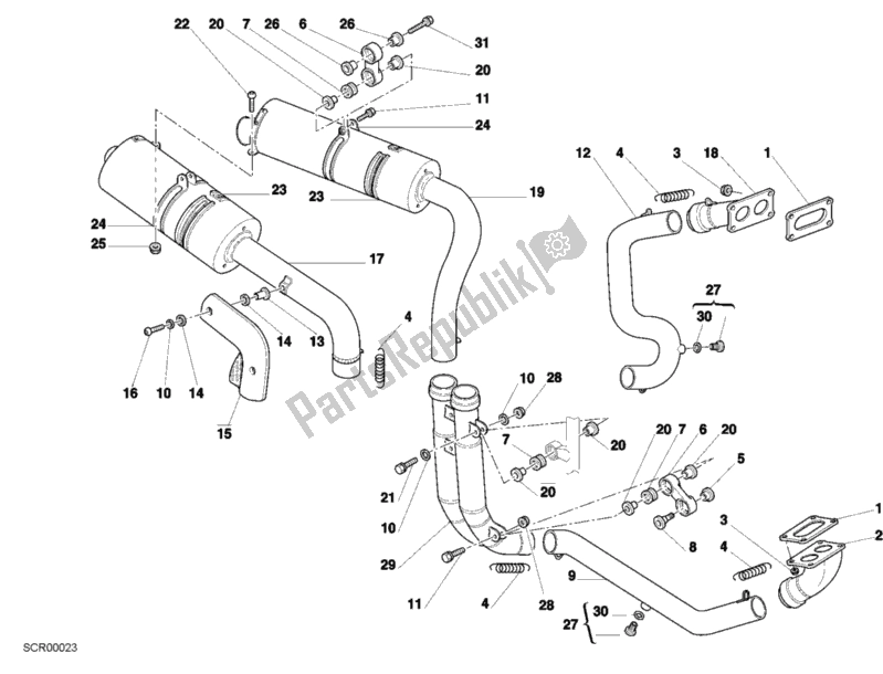 Toutes les pièces pour le Système D'échappement du Ducati Superbike 998 R 2002